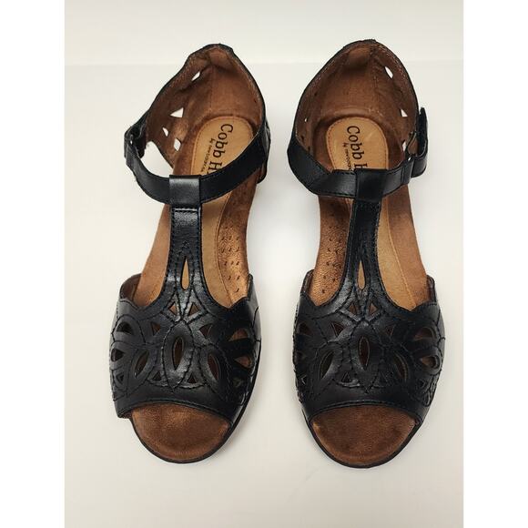 Cobb Hill by New Balance Womens Black Leather Open Toe Sandals Wedge Buckle 9.5M - Picture 7 of 16